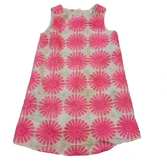 Milly Minis Girls Dress Size 4 Pink Floral Bling Buttons Barbiecore Sleeveless - Picture 1 of 5